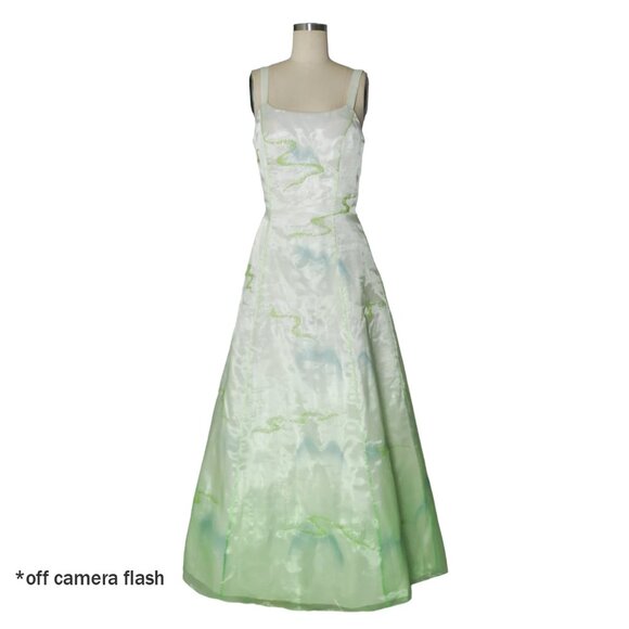 Vtg Dreamy Airbrush Landscape Print Gradient Mesh Overlay Ball Gown Prom Dress - Picture 3 of 9